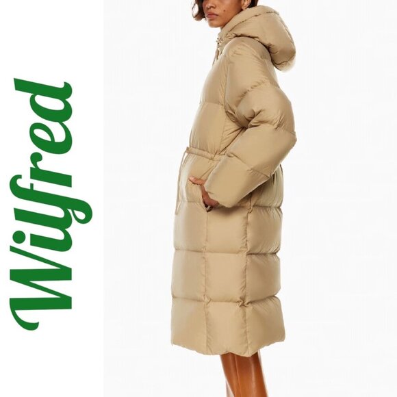 WILFRED ARITZIA LARAMIE Goose Down Long Puffer Coat Hood Beige, Size XS - Picture 8 of 16